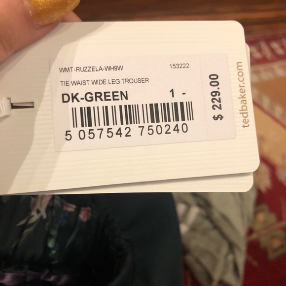 Ted Baker NWT Tie Waist Dark Green Wide Leg Pants - Picture 6 of 9